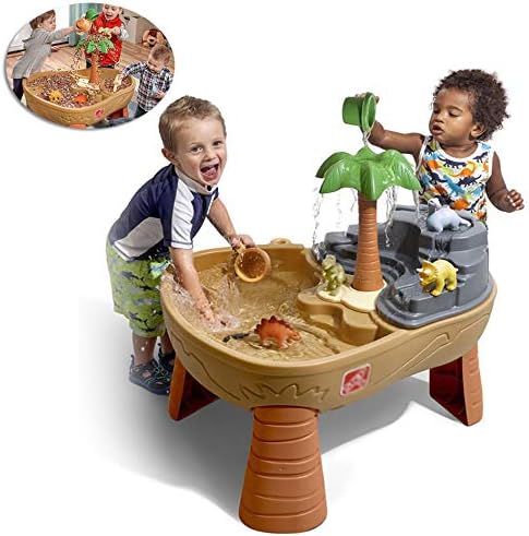 HLDWXN Children's Summer Indoor Washing Sand Tables, Children's Swimming Dinosaur Park Slide Table 2 in 1 Waterfall Swimming Beach Toys Sand Table Table