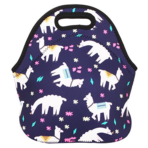 Violet Mist New Cartoon Insulated Neoprene Large Lunch Bag Tote Outdoor Picnic Handbag School Office Food Container for Women Men Kids Adults (Alpaca)
