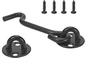Altruvia Hook and Eye Latch for Door，4in Upgraded Hook Lock for Door，Gate Latch with Weather Protection Coating，Rich Black Eye Hook Latch Suitable for Door，Window，Wooden Fence