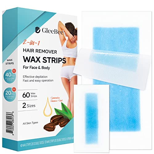 Gleebee Waxing Strips for Hair Removal including 40 Body trips and 20 Facial Strips for Face