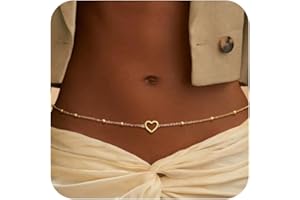CHESKY Gold Waist Chain, Dainty Body Chain Jewelry for Women Non Tarnish Adjustable Waterproof Belly Chain Sexy Waist Beads for Womens Chain Belt Bow Heart Cross Gold Fall Jewelry for Women