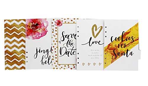 Aimeio Colorful A5 Size 6-Ring Binder Refillable Paper Index Dividers Pages with 5 Tab for Filofax Spiral Notebook Planner,5 Sheets (A5 Gold)