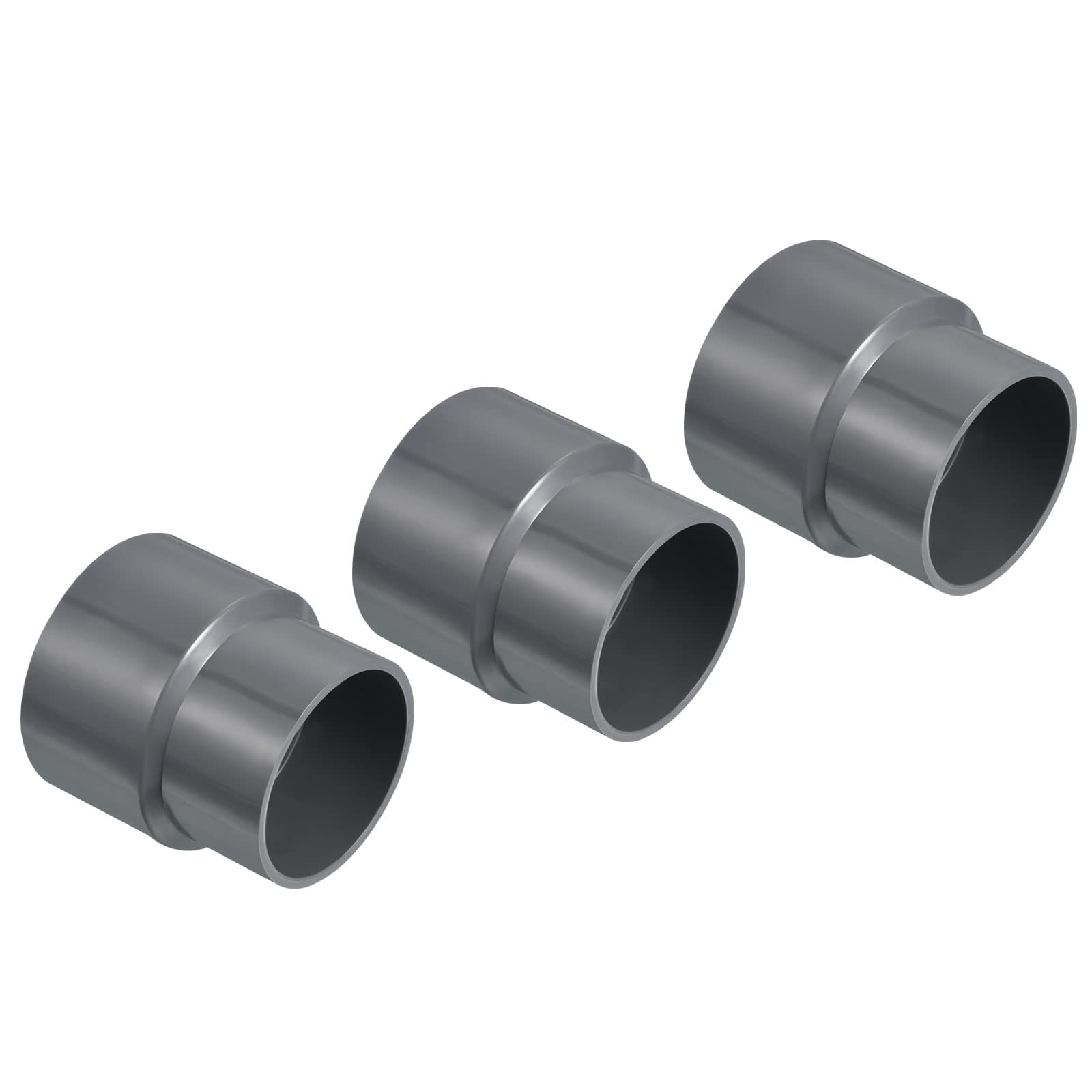 PATIKIL PVC Reducer Pipe Fitting 75x63mm, 3 Pack Straight Coupling Adapter Connector, Gray
