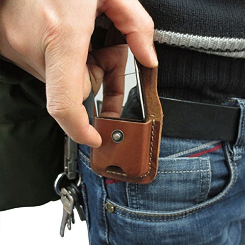 Handmade Fliptop Leather Lighter Pouch Holder Case with Pocket Belt