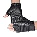 KUYOMENS Men's Holes Design Cycling Sports Black Half Finger Genuine Leather Gloves