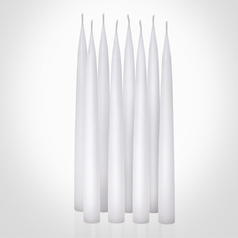 8 DECORATIVE WHITE TAPER CANDLES Classic 10 Long & Thin, Dripless