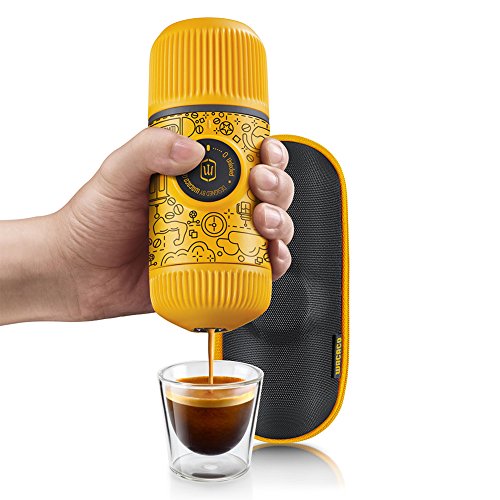 Wacaco Nanopresso Portable Espresso Maker bundled with Protective Case, Yellow Tattoo Patrol Edition, 18 Bar Pressure, Extra Small Travel Coffee Maker, Manually Operated Perfect for Kitchen and Office