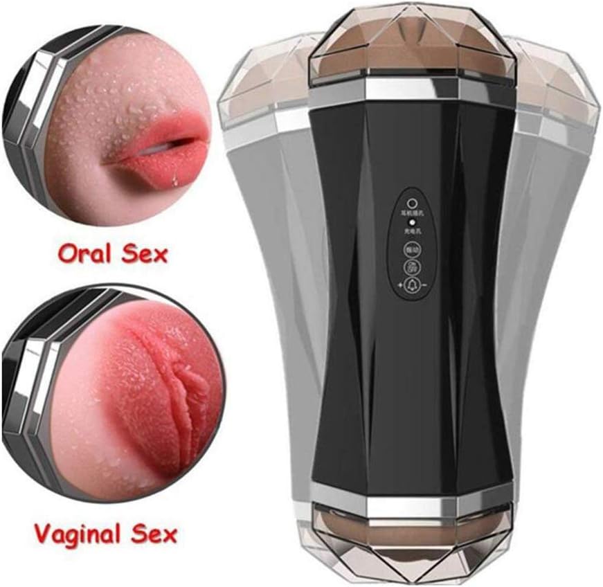 LJQ Mao 2 in 1 Double Hole Automatical Electric Male Sucker Toys Oral Cup Games USB Rechargeable Strong Massage Women Voice,Black