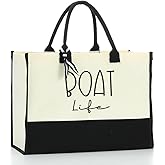 HODREU Lake Life Tote Bag for Women Waterproof Personalized Beach Bag Canvas Bag Funny Lake Girls Bag Trip Gifts