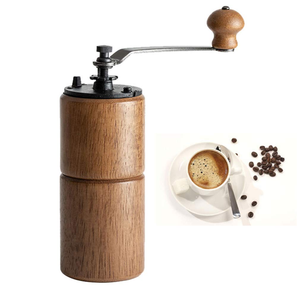 Manual Coffee Grinder Wooden Bean Grinder Machine with Cast Iron Burr Large Capacity Hand Crank Small Hand Crank Mill for Home, Office and Travelling