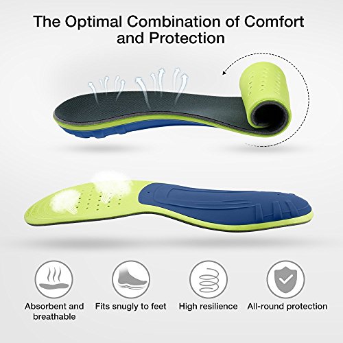 Plemo Insoles for Women Running Shoes, Breathable and Absorbent Sports Shoe Inserts for Plantar Fasciitis and Pain Relief (Size 6-10 Green)