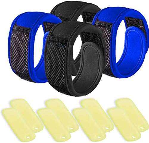 NextGen Outdoors Mosquito Repellent Bracelets DEET FREE (4-Pack) with Extra Refills (Black(2) Blue(2))
