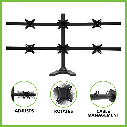 NavePoint Hex LCD Curved Monitor Mount Stand Free Standing With Adjustable Tilt Holds 6 Monitors Up To 26-Inches Black