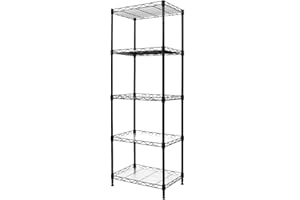 YOHKOH 5-Wire Shelving Metal Storage Rack Adjustable Shelves for Laundry Bathroom Kitchen Pantry Closet (16.6L x 11.8W x 48H, Black)