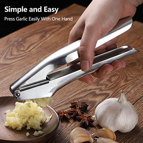 Garlic Press Stainless Steel, Heavy Duty Garlic Mincer With Square Hole - Rust Proof, Professional Grade Garlic Crusher - Dishwasher Safe, Easy Squeeze, Kitchen Tools, Easy To Clean
