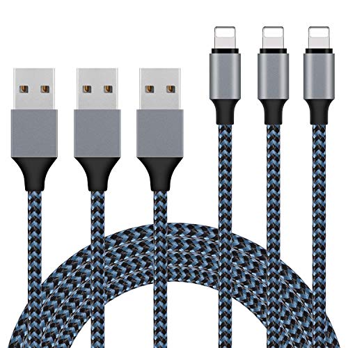 Sundix iPhone Charger, 3Pack 10ft S-10BK Lightning Cable iPhone Charger Cable Nylon Braided Charging Cord Compatible iPhone 12 11 XR XS XSMax X 8 8 Plus 7 7 Plus 6 6s Plus SE 5 5s 5c (blue)