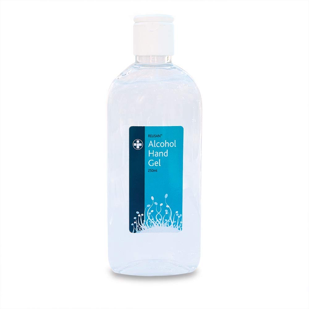 Reliance Medical Relisan Alcohol Hand Sanitiser Gel Bottle 250ml - 70% Alcohol - Medium Size Antibacterial Antiviral Sanitising Mini Pump Spray for Desks Travelling