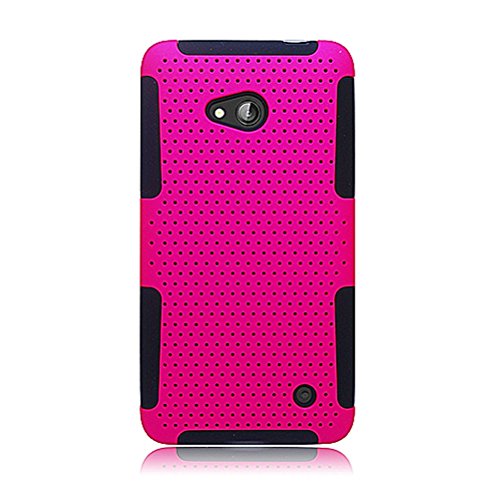 HJ POWER[TM] Nokia Lumina 640 Hybrid Rubber Hard Net Mesh Case Cover + [Free HJ POWER Stylus] EGPHNT-Black Pink