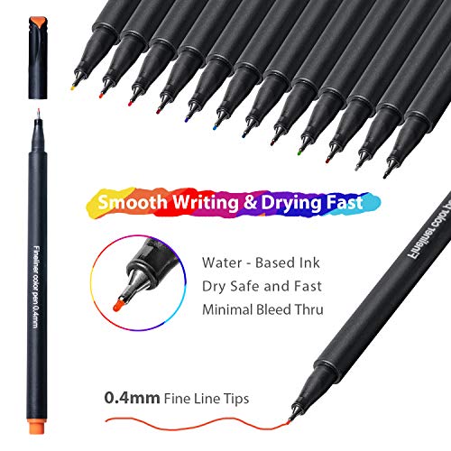 Journal Planner Pens, Arcobis 12 Fineliner Color Pens Fine Point Marker Pens Fine Line Drawing Writing Pen for Journal Planner Note Calendar Coloring Office School Supplies Art Projects