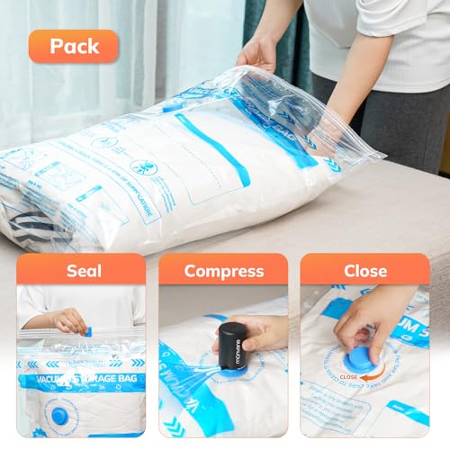MONVANE Cordless Pump and Vacuum Bag for Clothes Vacuum Cleaner, 12 Pieces – 3L 80 x 60 cm, 3 M 70 x 50 cm, 3S 60 x 40 cm, 3XS 50 x 30 cm, Storage Cover for Travel Duvet, Suitcase