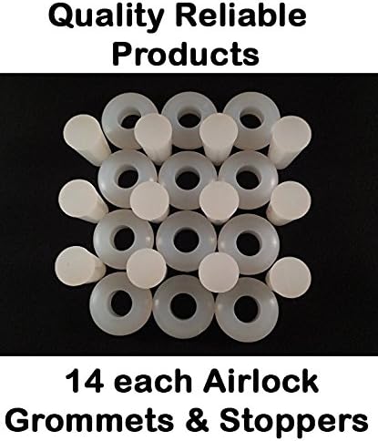 14 SETS QRP PLASTIC LID AIRLOCK STOPPERS &amp; GROMMETS 1/16" Groove Food Grade Silicone for fermenting in Mason Jars ~ Bulk Quantities Available