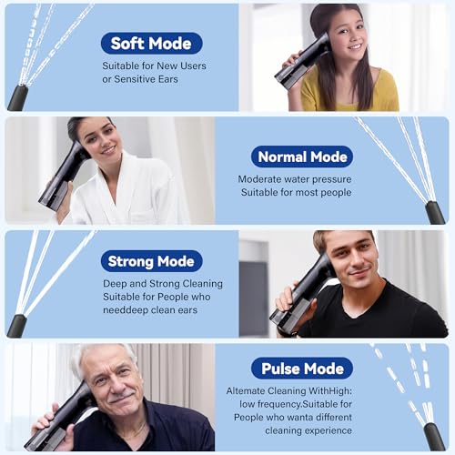 Upgraded Electric Ear Wax Removal Kit - Water Temperature Sensor & One-Piece Waste Tank - Ear Wax Cleaner with 4 Modes IPX7 Ear Irrigation Flushing System with 10 Tips