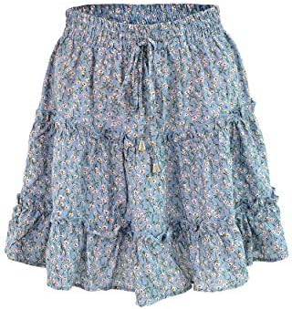SimpleFun Womens Ruffle Floral Print or Polka Pot Mini Skirts with Bow