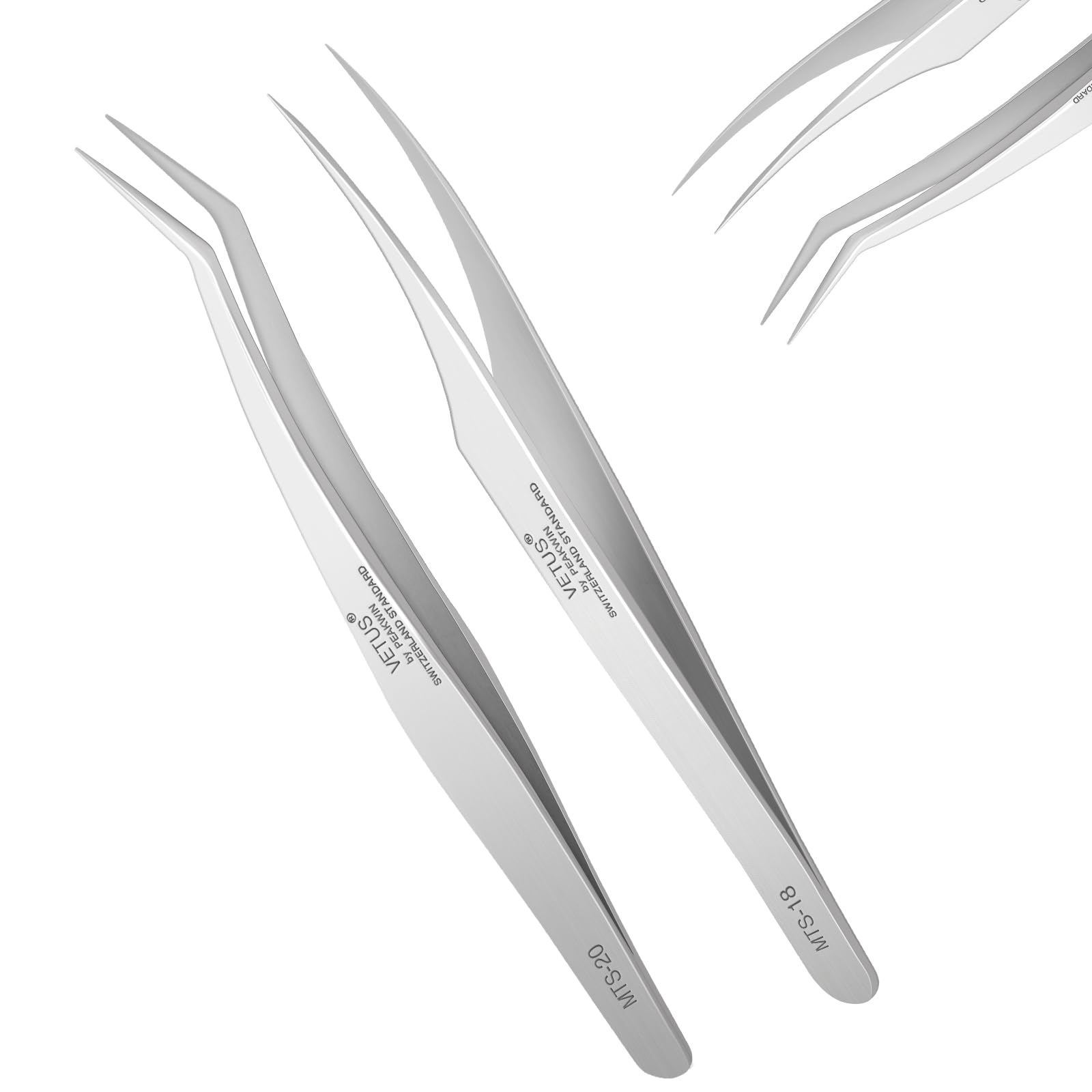 Obeyalash 2 Pcs Eyelash Extension Tweezers, Silver Stainless Steel Tweezers Set, Professional Precision Tweezers, Dolphin Shape Tip Tweezers, Curved Tweezers, for Eyelashes, Nail Art, Jewelry Making