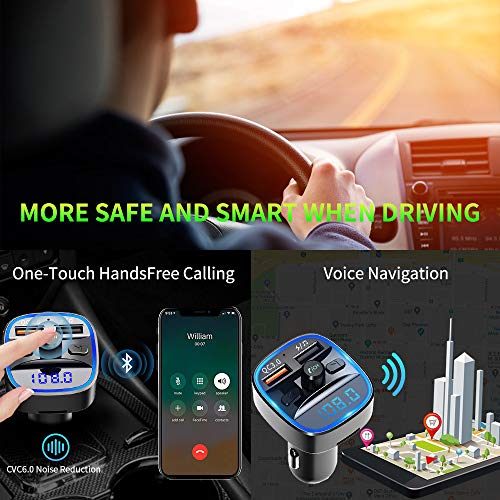 ZEXMTE Bluetooth FM Transmitter for Car QC 3.0 Wireless Bluetooth FM Audio Transmitter Adapter with Hands-Free Calling,Support USB Disk, Universal Bluetooth Transmitter Car kit
