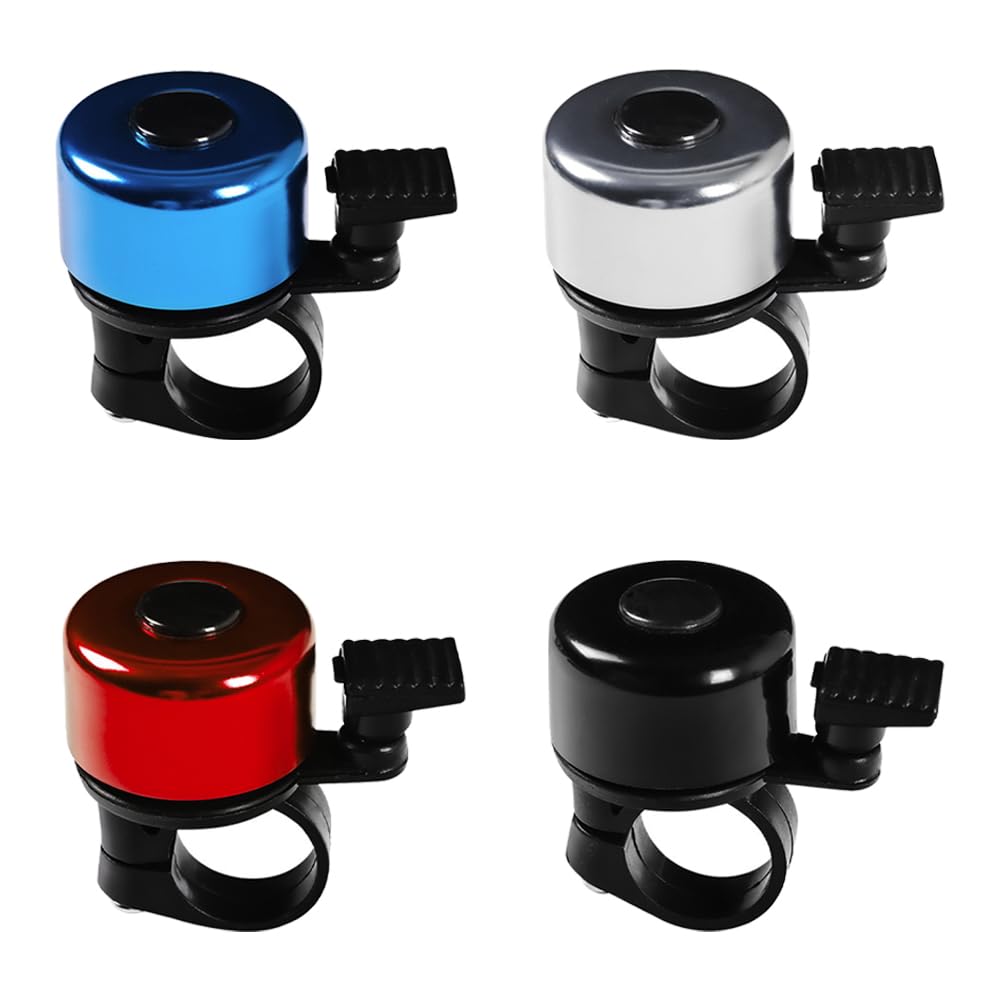 4 PCS Bike Bell Aluminum Bicycle Bell Mini Cycle Bell Waterproof Bike Ring Bell with Loud Crisp Clear Sound for 2.2cm/0.87in Handle Kids Adults Scooter Mountain Road Racing Bikes