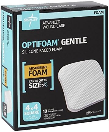 Optifoam Gentle Silicone Faced Foam Dressing 4" x 4" Non-Adhesive (Box of 10), Medline # MSC2244EP