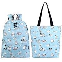 El-fmly Cartoon Cat Pattern Elementary Kids School Backpack,Small Travel Daypack with Tote Bag Shoulder Handbag for Women Girls Teens Kids- Blue