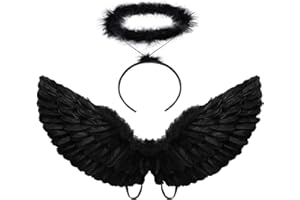 BOHOSM Angel costume Wings and Halo Adult Angel costumes Wings for Kids Party Children's Boys Girls Halloween (Black)