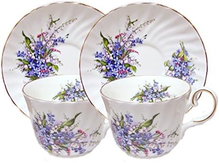 FORGET ME NOT - SET OF 2 - Elegant Tea Cup and Saucer, Fine Bone China - Made in England