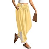 TARSE Women’s Linen Harem Pants Boho Loose with Lace Trim Casual Vintage Lantern Summer Travel Cropped Pants