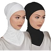 LMVERNA 2 Pieces Modal Hijab Cap Adjustable Muslim Stretchy Turban Full Cover Shawl Undercap Full Neck Coverage for Women