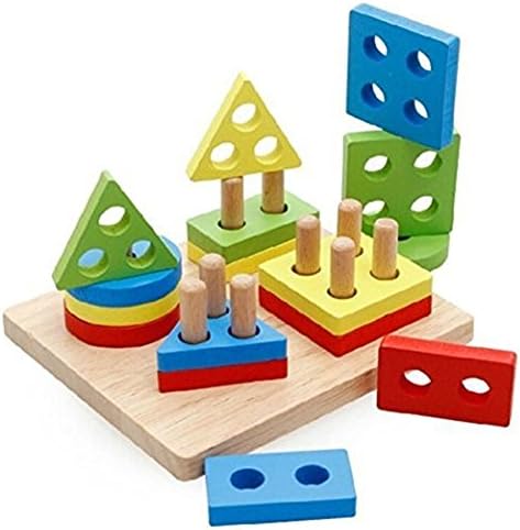 Chakil Shape Geometric Sorting Board – Stack Wooden Educational Toy Wood Brain Teaser Puzzles for Kids 1-3 Year Old