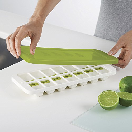 Joseph Joseph 20018 QuickSnap Ice Cube Tray with Cover Lid Easy-Release No-Spill Stackable Odor-Free Dishwasher Safe, Green