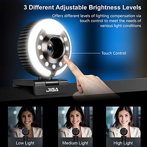 2021 JIGA HD 1080P Webcam with Microphone,Ring Light,Plug and Play,Adjustable Brightness,Advanced Auto-Focus,Privacy… - Image 4