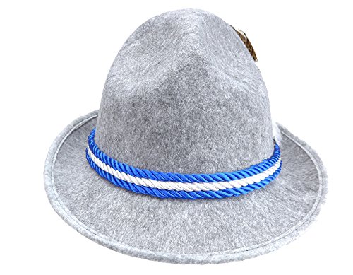 Essence Of Europe Gifts Men's German Fedora Hat W/Bavarian Rope & Feather X-Large Gray