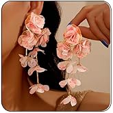 Bohemia Fabric Flower Earrings,Long Tassel Earring Fashion Floral Stud Exaggerated Statement Y2K Aesthetics Summer Beach Earring Jewelry for Women