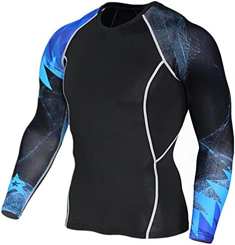 GARQEN Mens Fitness 3D Prints Long Sleeves T Shirt Men Bodybuilding Skin Tight Thermal Compression Shirts TC123 Aisan XL
