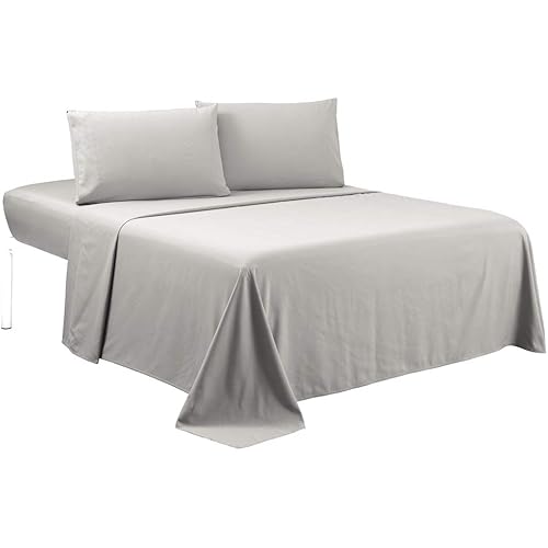 Sfoothome Cal King Silver Sheets Set - Hotel Luxury 4-Piece Bed Set, Extra Deep Pocket, 1800 Series Bedding Set, Sheet & Pillow Case Set (California King, Light Gray)