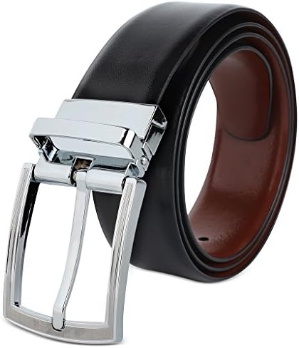 Savile Row Men's Reversible Classic Dress Belt Top Grain Leather Updated Buckle (Size 38)