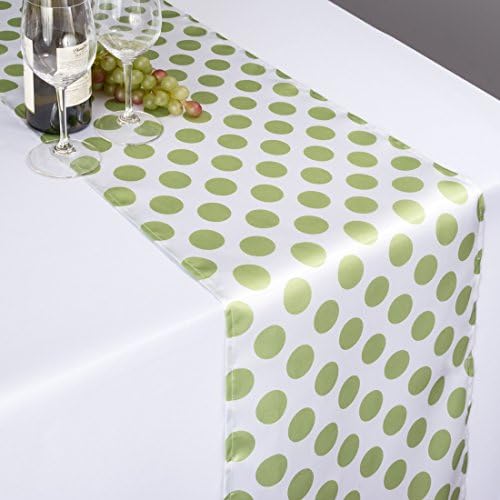 14 x 108 in. Polka Dot Satin Table Runner White / Emerald Green
