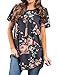 Ezcosplay Womens Round Neck Short Sleeve Tunics Floral Print Asymmetric Hem Shirt Tops