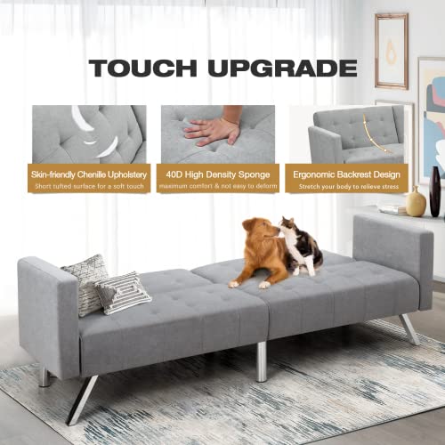 Vicluke Convertible Futon Sofa Bed with Adjustable Backrest, Chenille Fabric SplitBack Sleeper