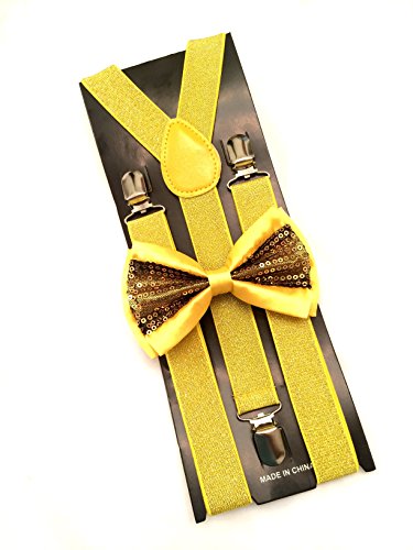 METALLIC Gold SUSPENDER and BOW TIE Matching SET Tuxedo Wedding Suit