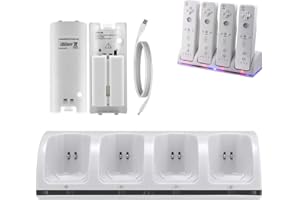 YZGAME Wii Charger Dock for Wii/Wii U Remote Controller, 4 Port Charger Station with 4 Batteries Pack USB Charging Cable LED Indicator -White