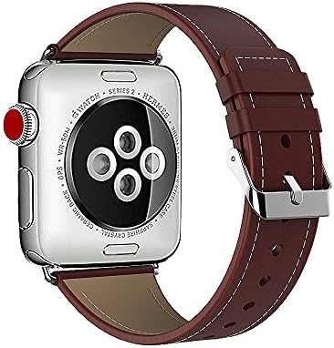 DRUnKQUEEn Apple Watch Bands, Genuine Leather 42mm Strap with Stainless Metal Buckle Fit for Apple Watch Series 3, Series 2, Series 1 & Sport & Edition (brown)